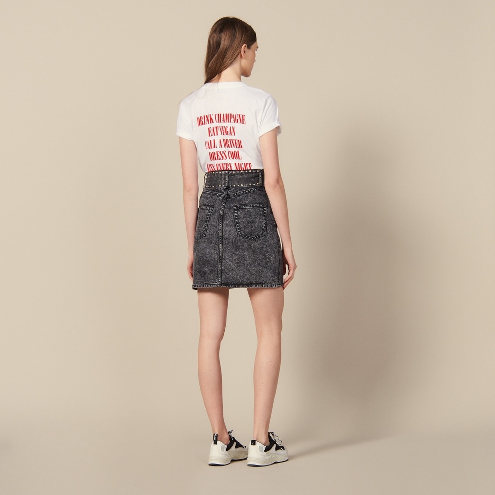 Sandro Charcoal Denim High Waisted Skirt with Belt - Picture 5 of 9